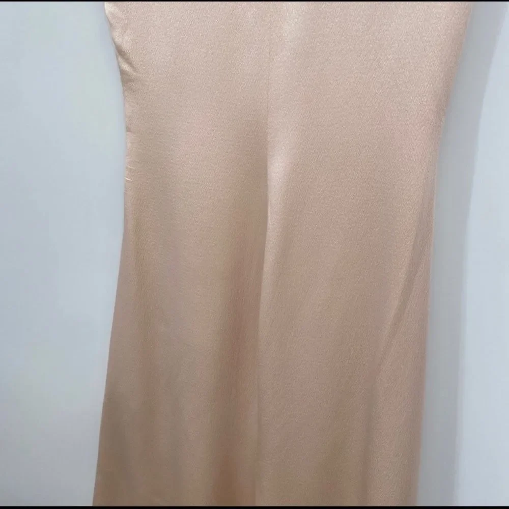 Ralph Lauren Gathered Silk Champagne Plunging Dress Short Sleeves Collared Gown - Picture 9 of 12